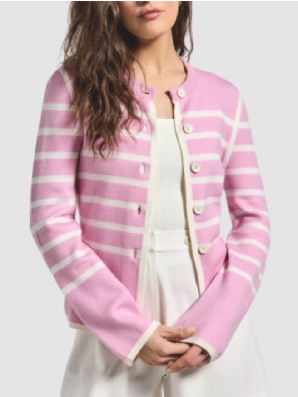 NWT Derek Lam 10 Crosby Pink & White Striped Reversible Cardigan XS